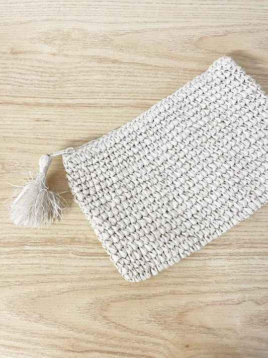 straw summer clutch with tassel zipper - good market thrift store