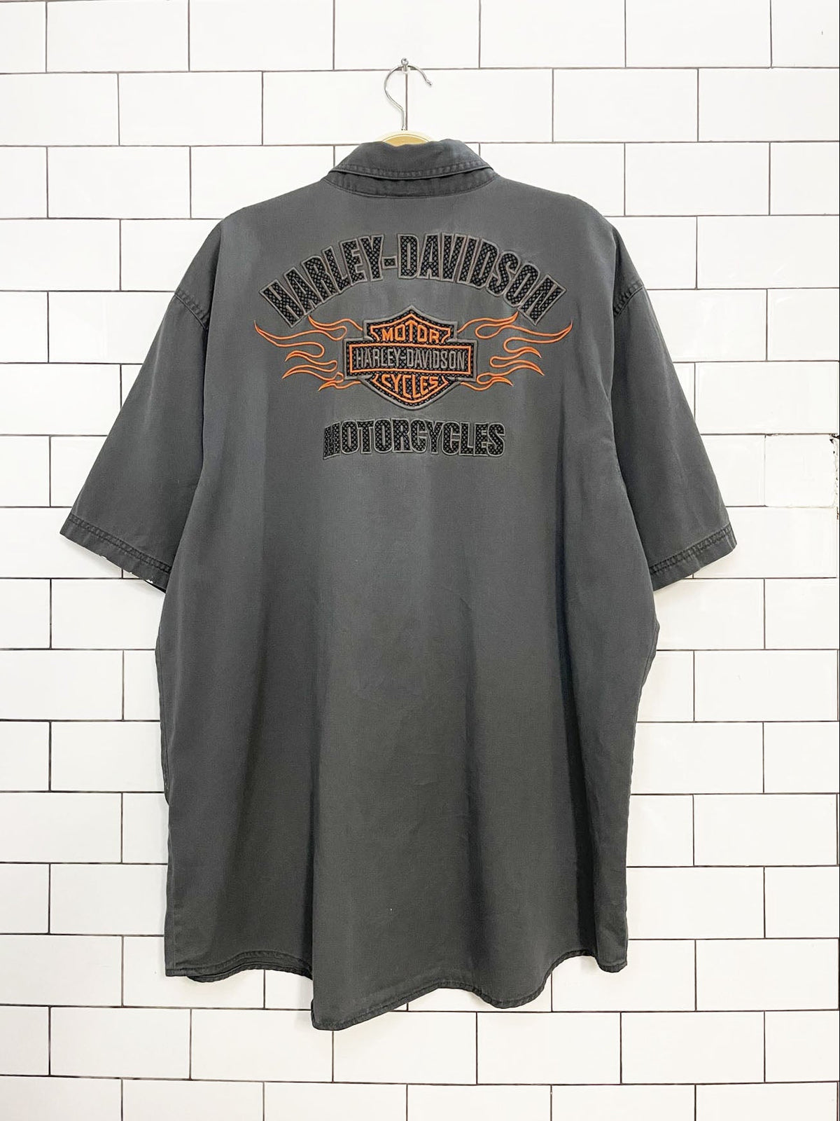 vintage harley davidson motorcycles embroidered full button shirt