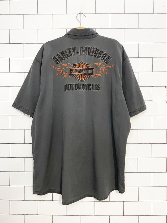 vintage harley davidson motorcycles embroidered full button shirt