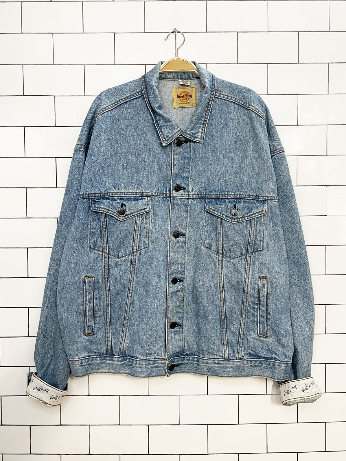 vintage 90s hard rock cafe tokyo denim trucker jacket | save the planet