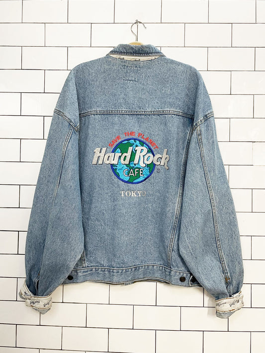 vintage 90s hard rock cafe tokyo denim trucker jacket | save the planet