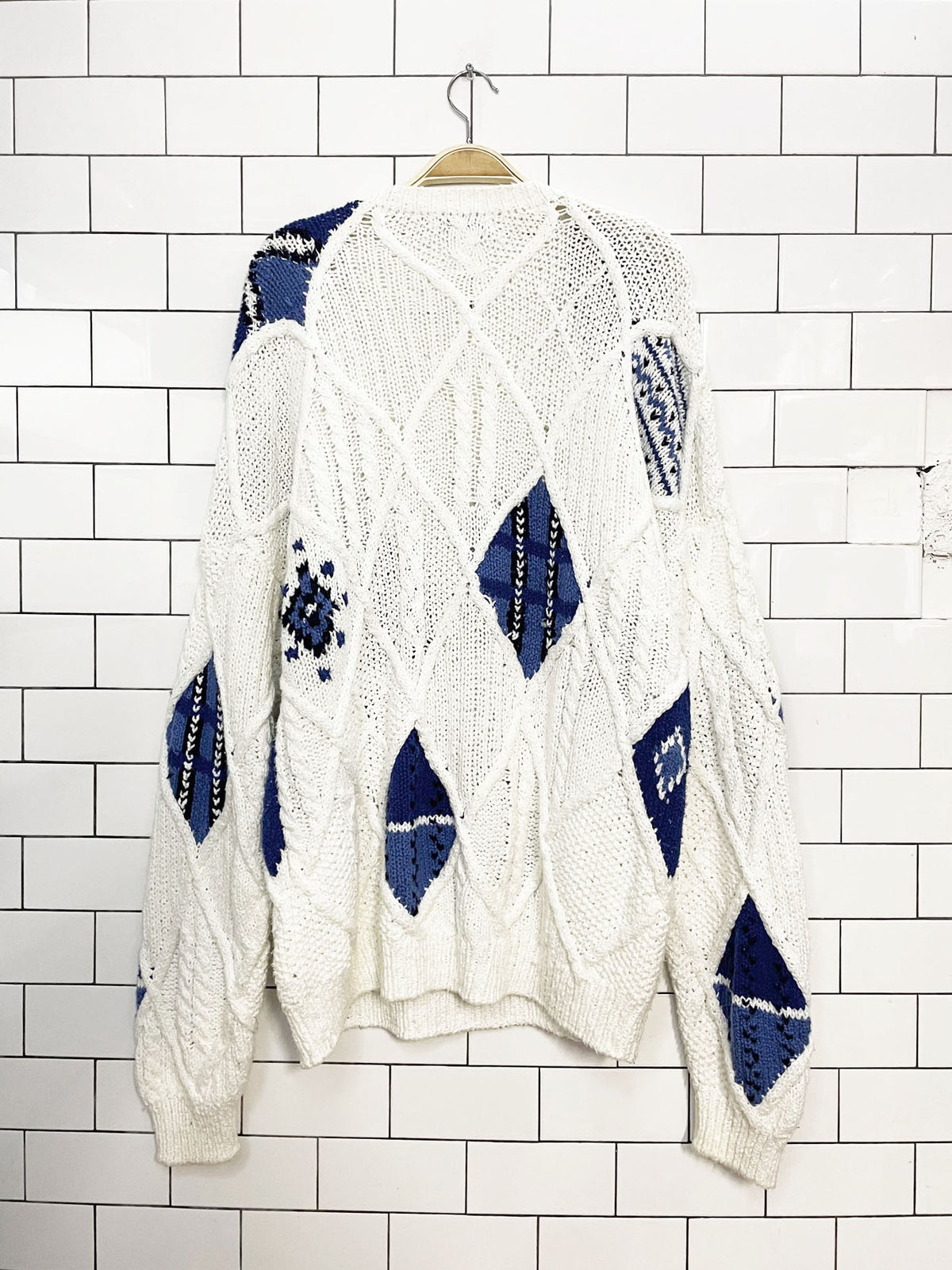 vintage liz claiborne hand-knit chunky argyle sweater