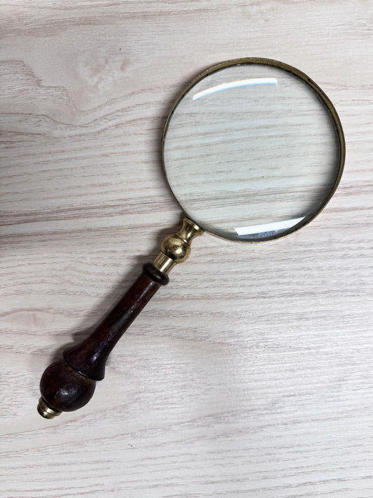 vintage brass + wood heavy magnifying glass