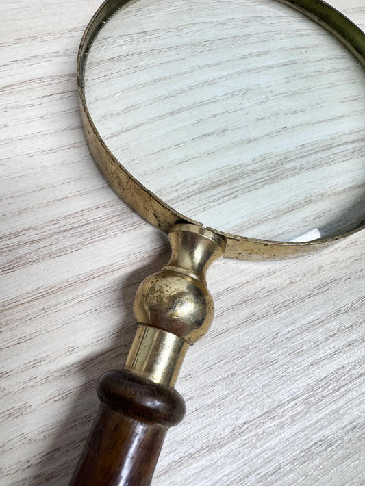 vintage brass + wood heavy magnifying glass