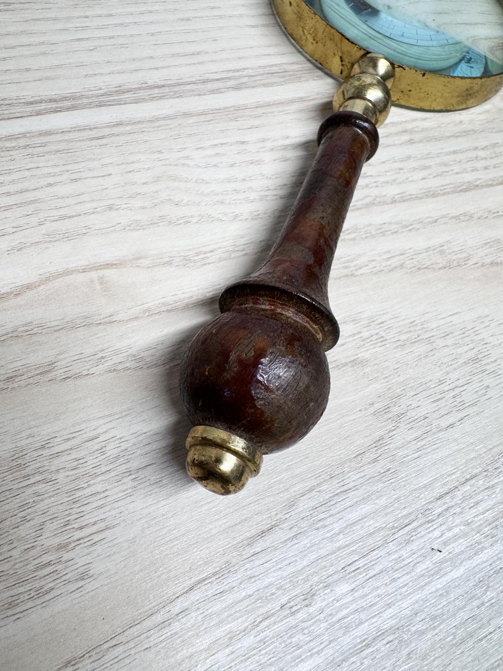 vintage brass + wood heavy magnifying glass