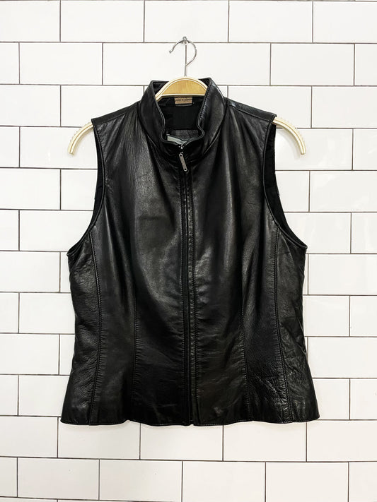 vintage 90s simons butter leather full zip fitted vest | made in canada