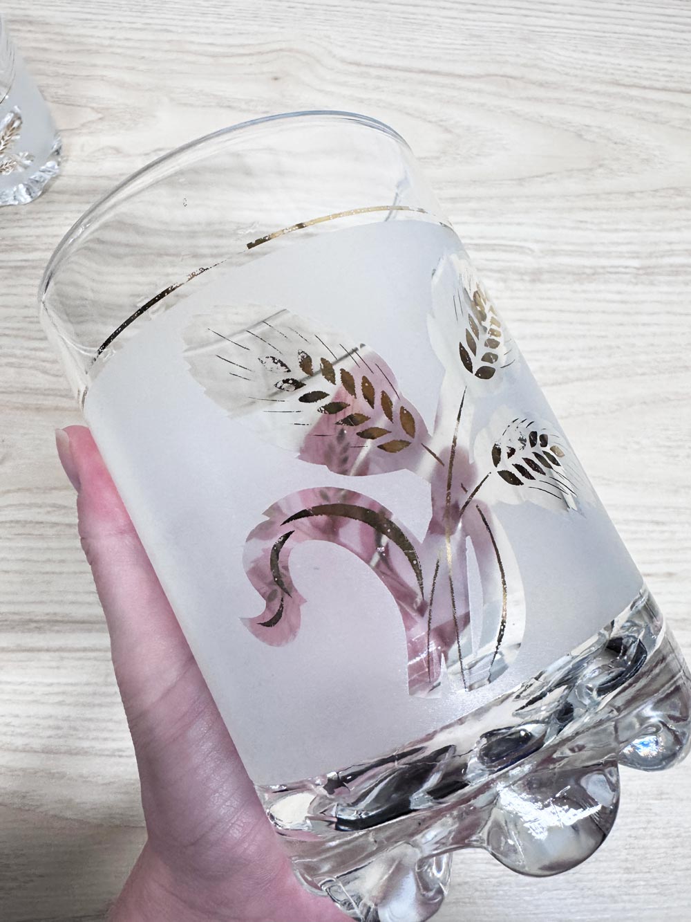 x3 vintage made in Italy gold wheat frosted rock glass + ice bucket