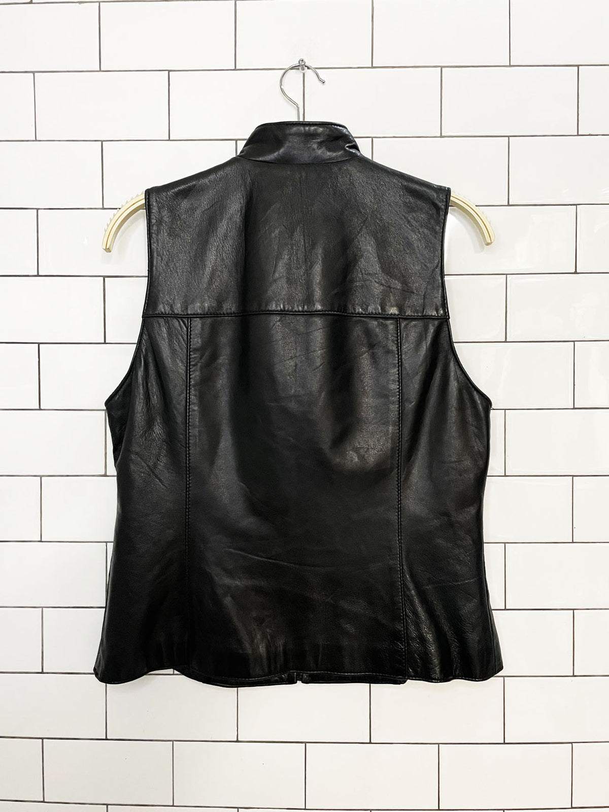 vintage 90s simons butter leather full zip fitted vest | made in canada