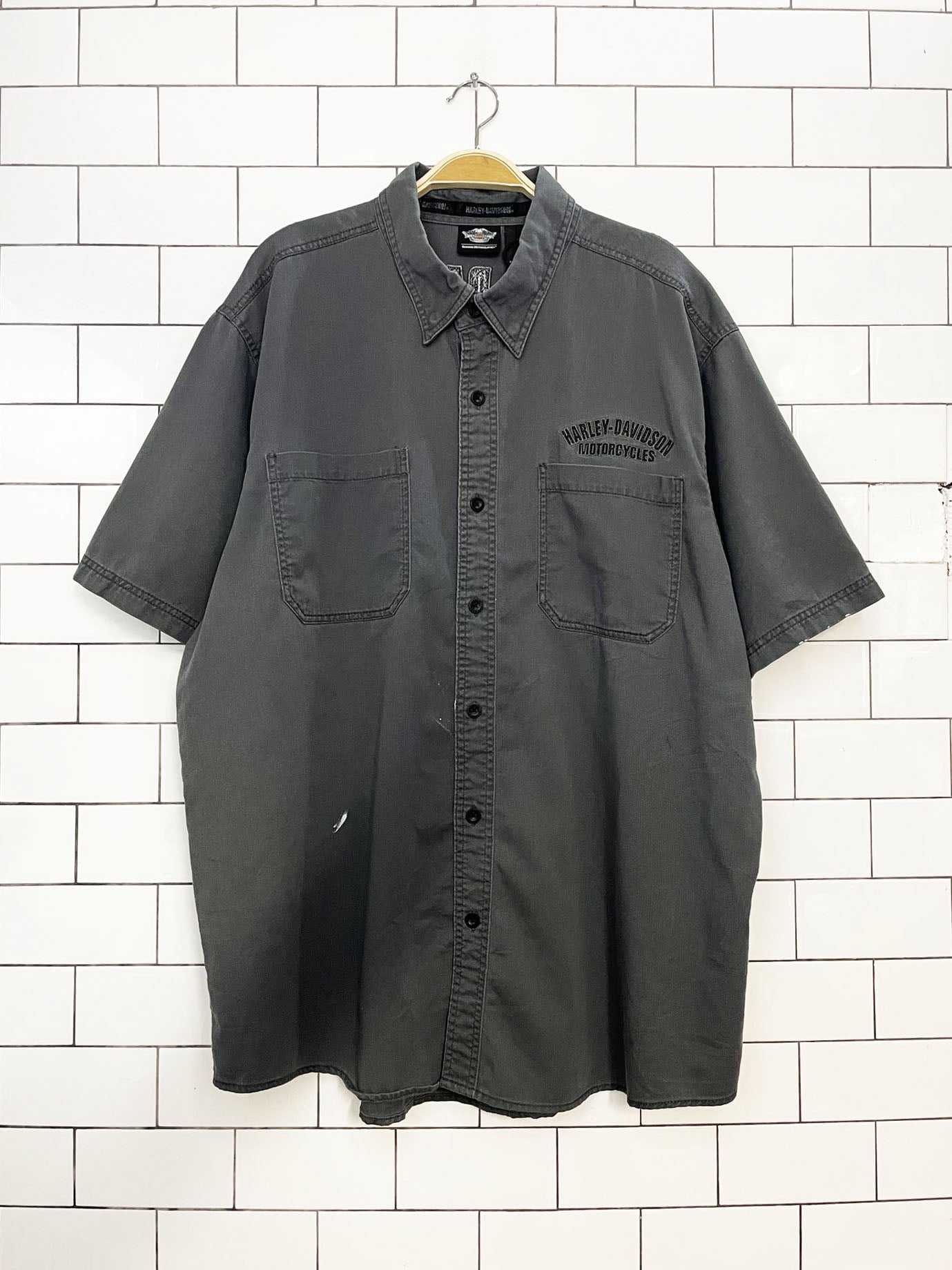 vintage harley davidson motorcycles embroidered full button shirt