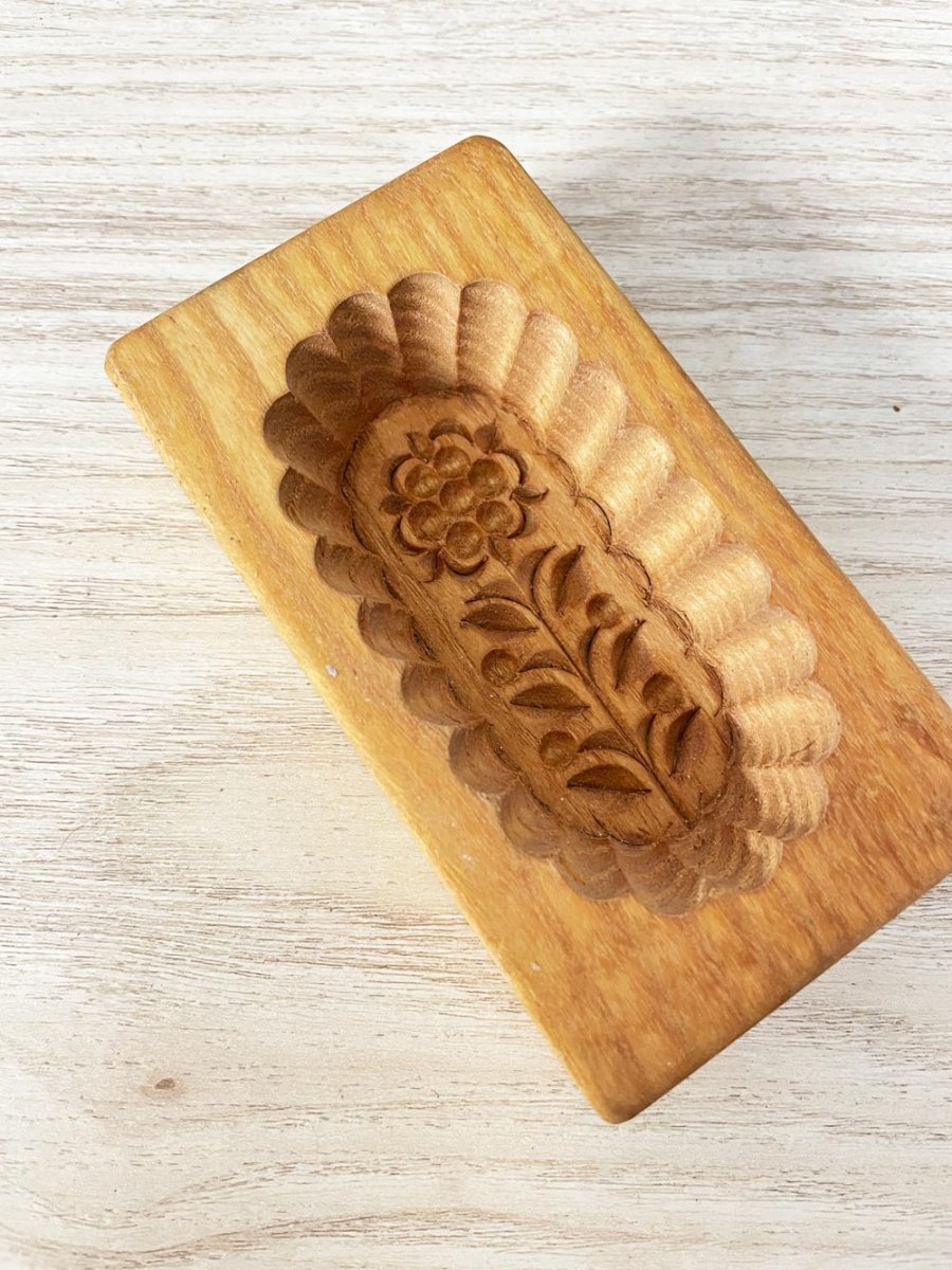 vintage wood carved flower cookie press - good market thrift store