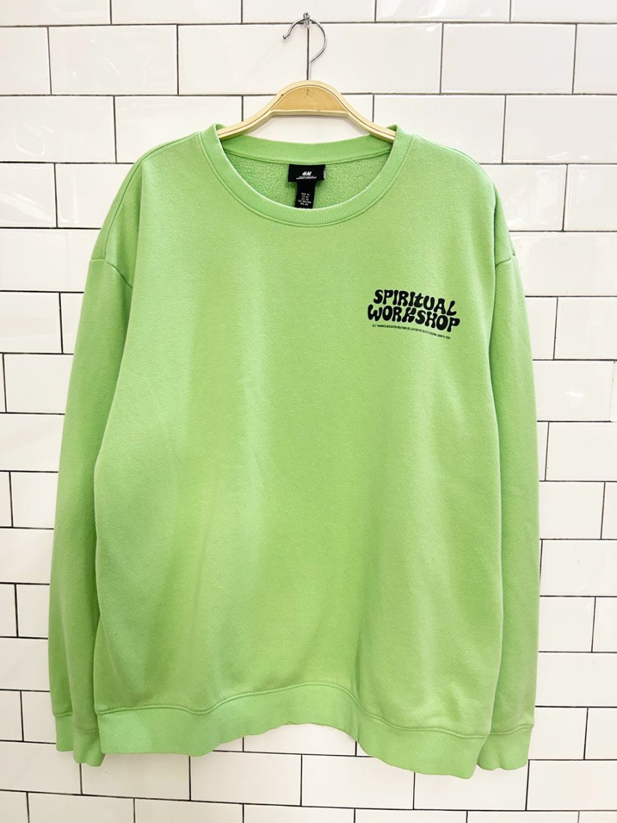 h&m spiritual workshop graphic fleece crew - good market thrift store