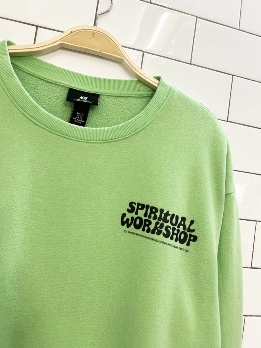 h&m spiritual workshop graphic fleece crew - good market thrift store