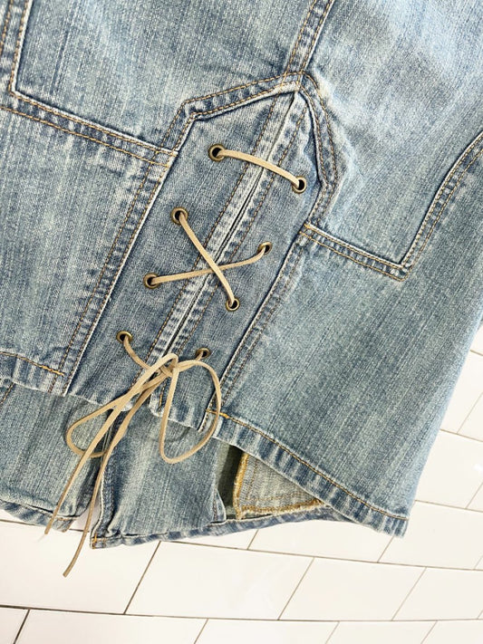 vintage faded glory suede lace up back denim vest - good market thrift store