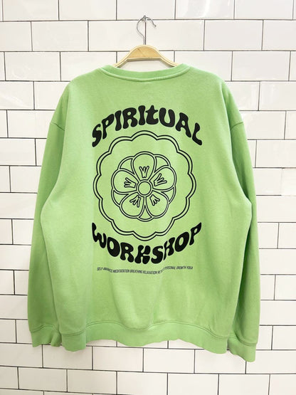 h&m spiritual workshop graphic fleece crew - good market thrift store