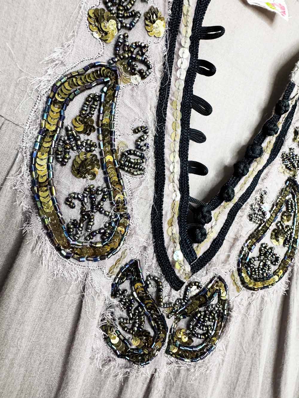 y2k free people babydoll tiered boho beaded mini dress