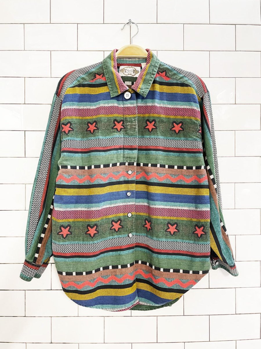 vintage 90s angelique NYC boho woven shirt | made in India - good market thrift store