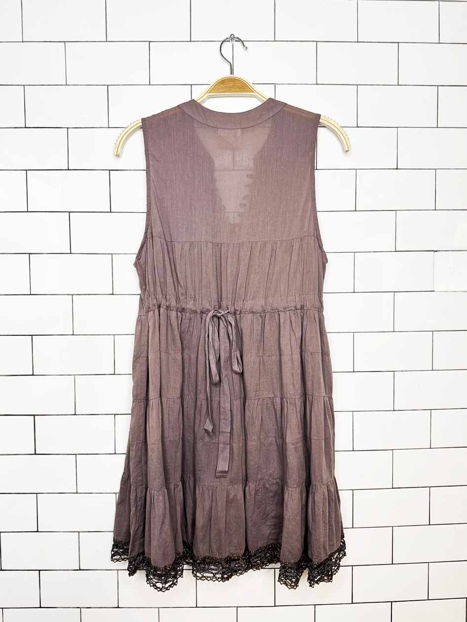 y2k free people babydoll tiered boho beaded mini dress