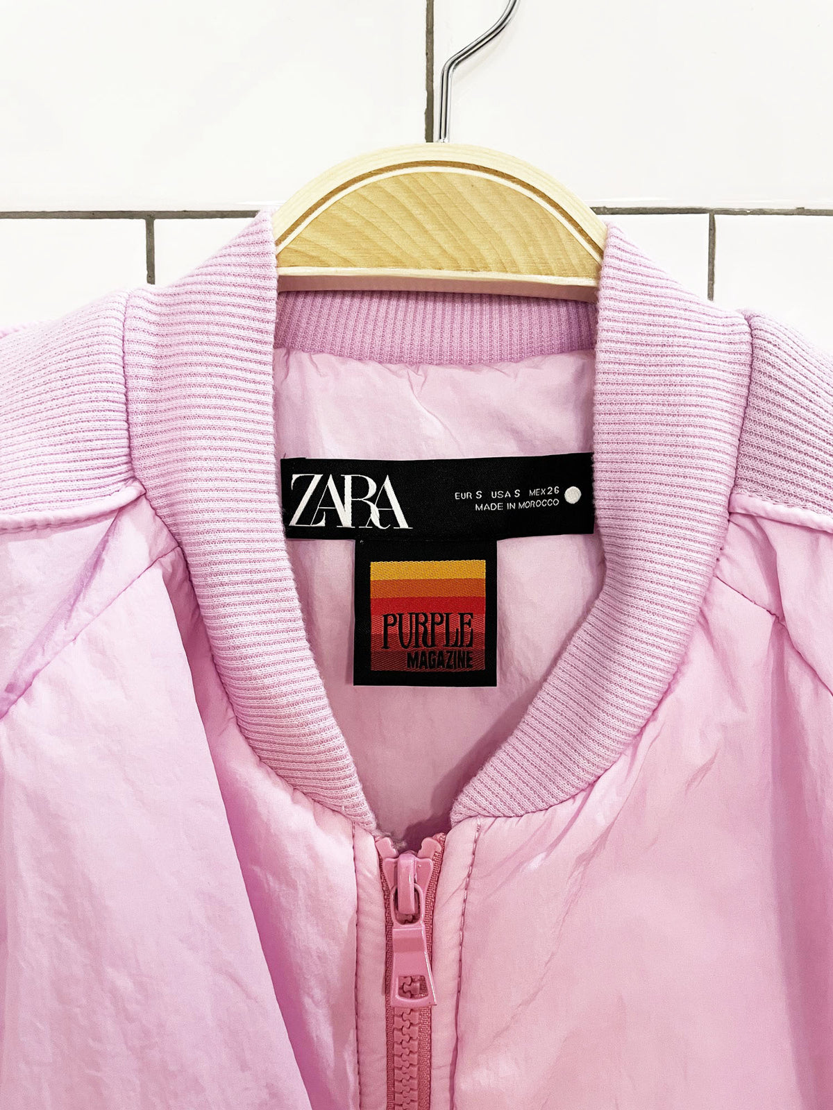 zara x purple magazine bubble crop ruched bomber jacket