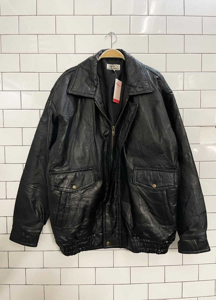 vintage roadpro patchwork leather bomber jacket - good market thrift store