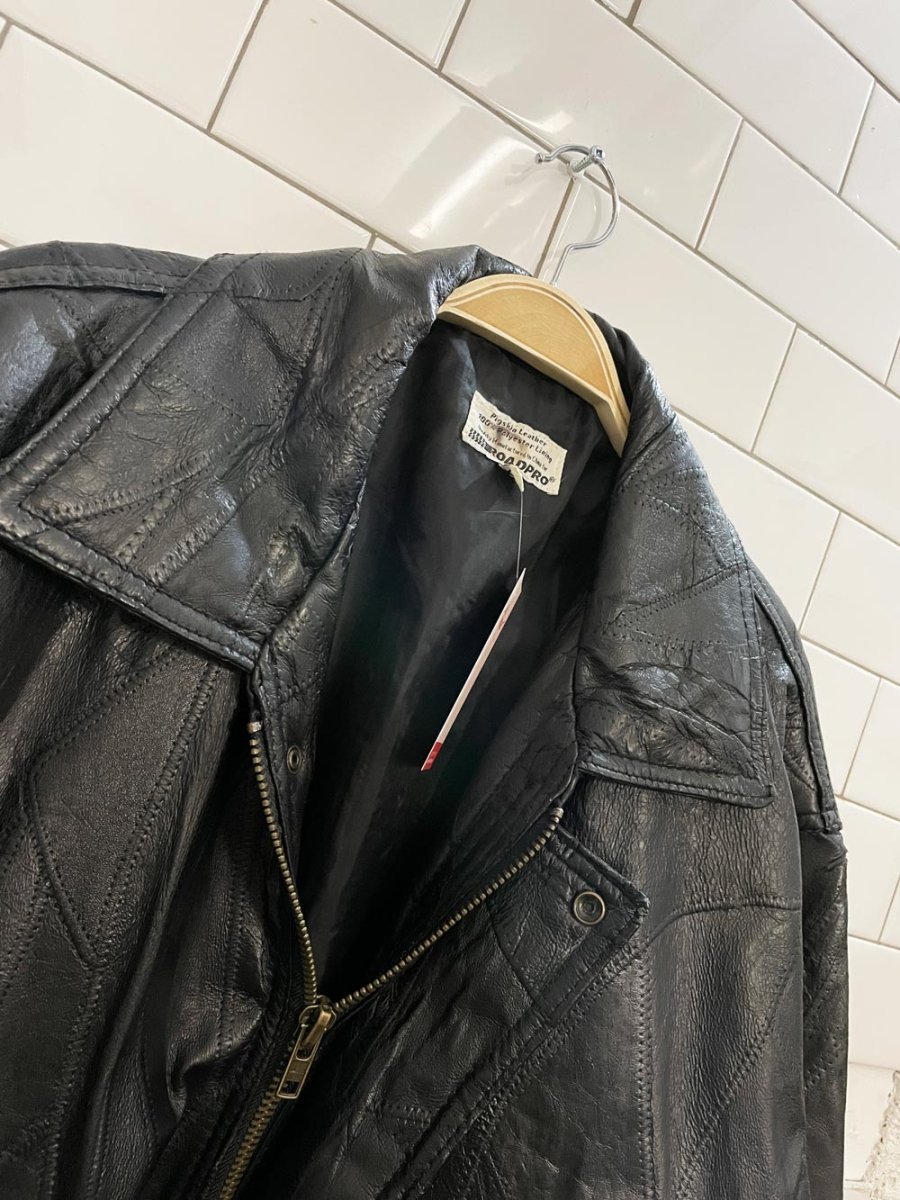 vintage roadpro patchwork leather bomber jacket - good market thrift store