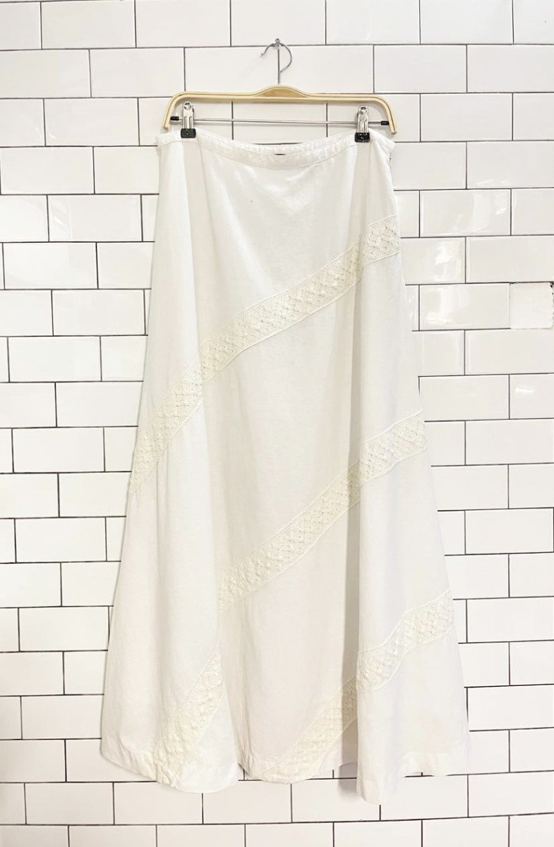 vintage 00s saint tropez west 100% linen crochet trim boho maxi skirt - good market thrift store