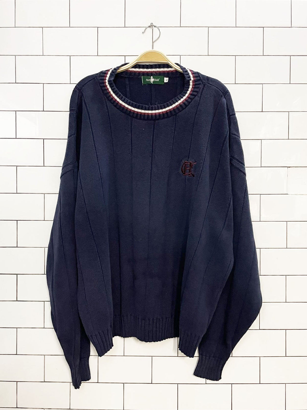 vintage 90s hunt club oversized crested knit sweater | made in usa
