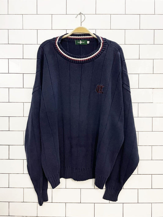 vintage 90s hunt club oversized crested knit sweater | made in usa
