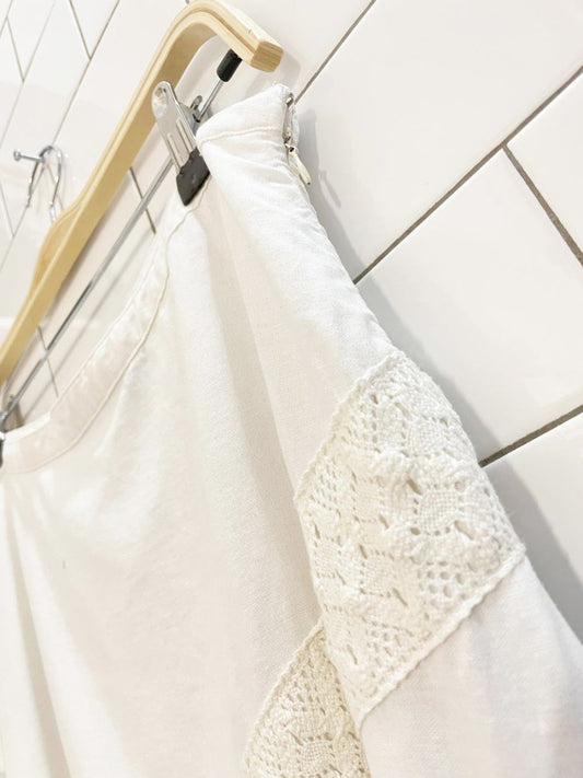 vintage 00s saint tropez west 100% linen crochet trim boho maxi skirt - good market thrift store