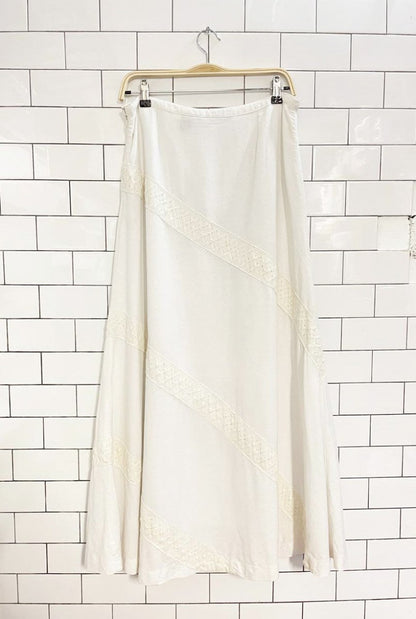 vintage 00s saint tropez west 100% linen crochet trim boho maxi skirt - good market thrift store