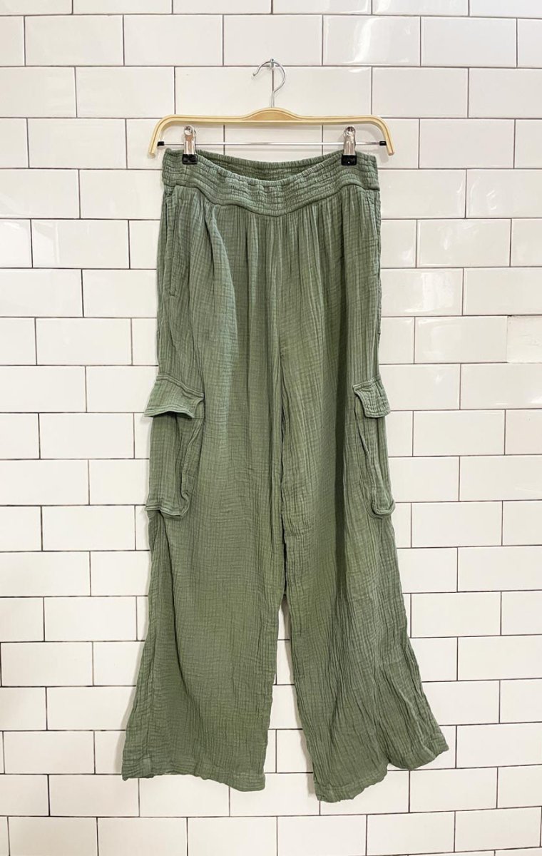 aerie gauze cotton wide leg cargo pant - good market thrift store