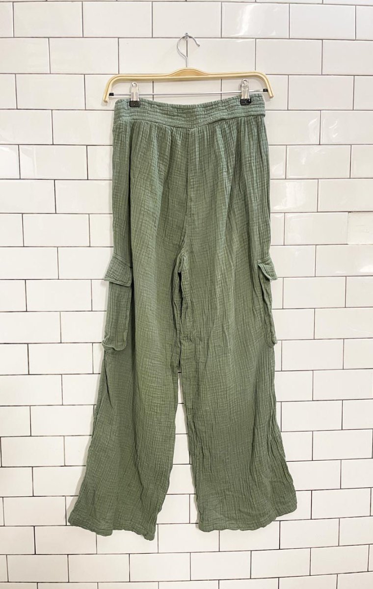 aerie gauze cotton wide leg cargo pant - good market thrift store