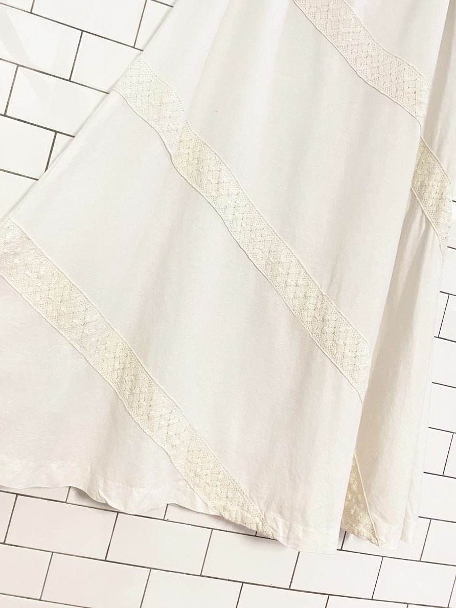 vintage 00s saint tropez west 100% linen crochet trim boho maxi skirt - good market thrift store