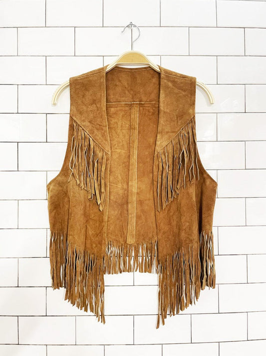 vintage soft suede fringe open rancher vest - good market thrift store