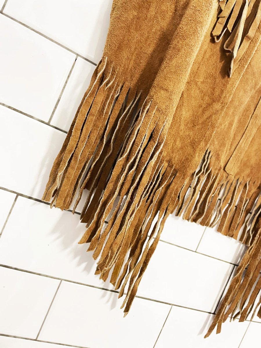 vintage soft suede fringe open rancher vest - good market thrift store
