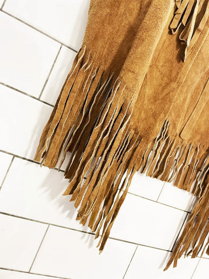 vintage soft suede fringe open rancher vest - good market thrift store