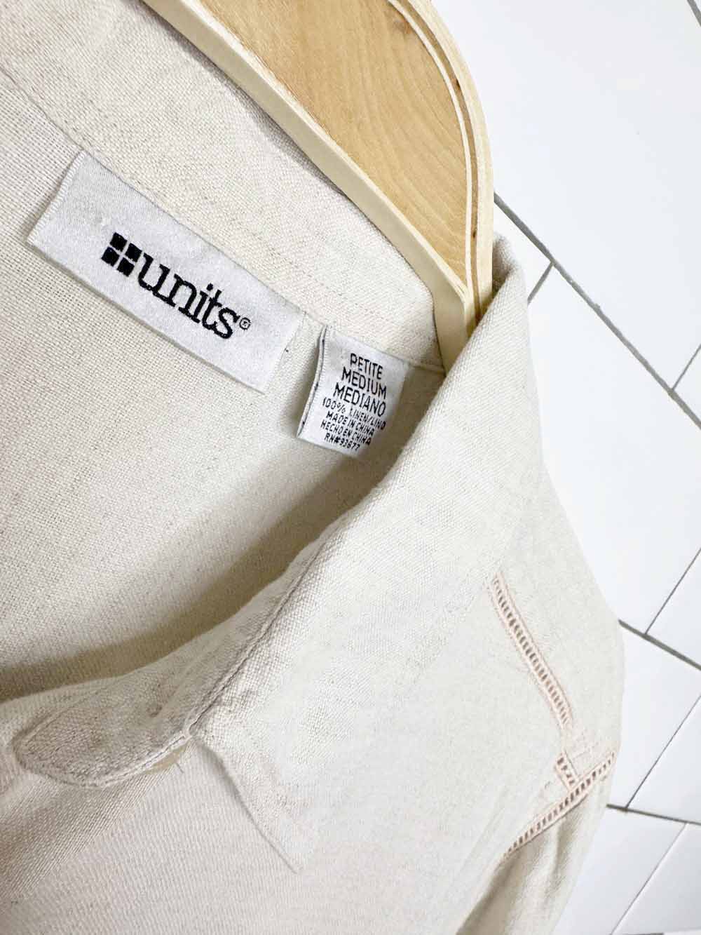 vintage 00s units 100% linen eyelet trim full button shirt