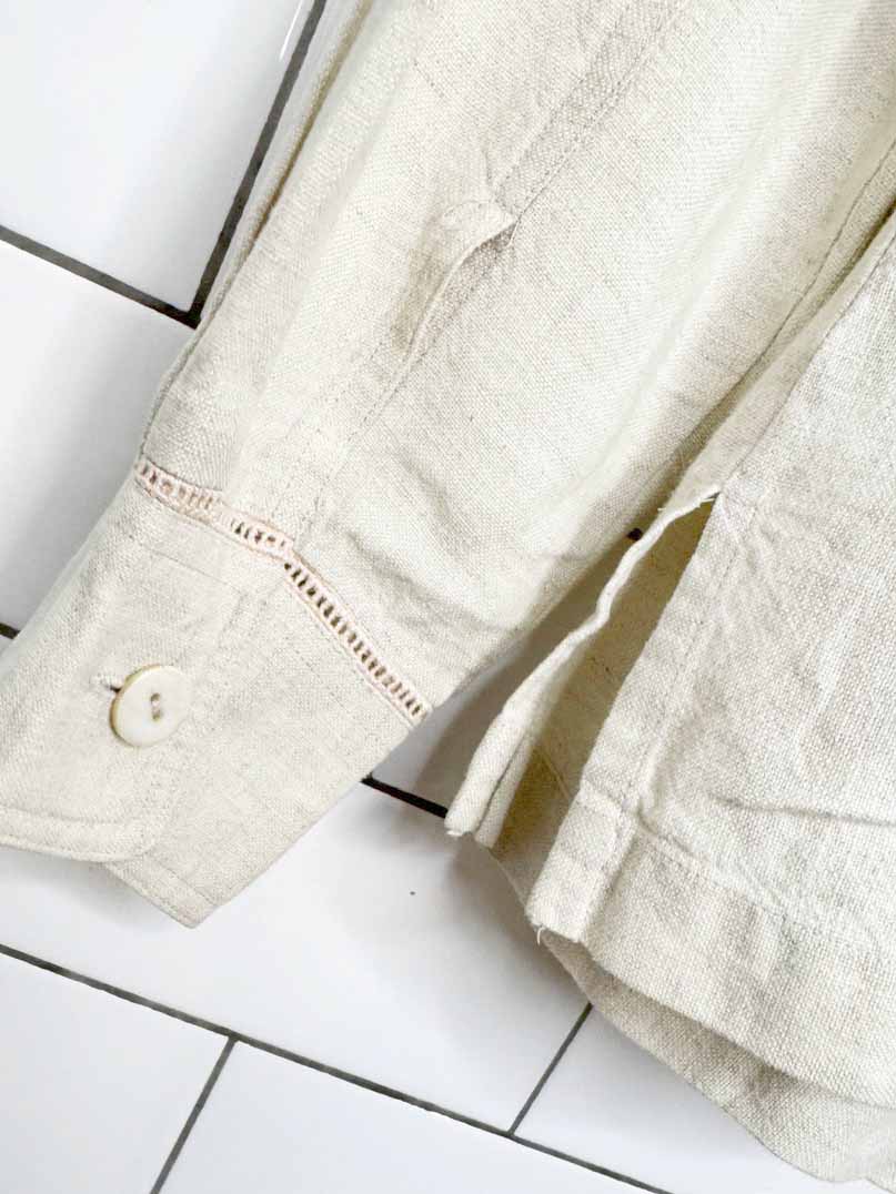 vintage 00s units 100% linen eyelet trim full button shirt