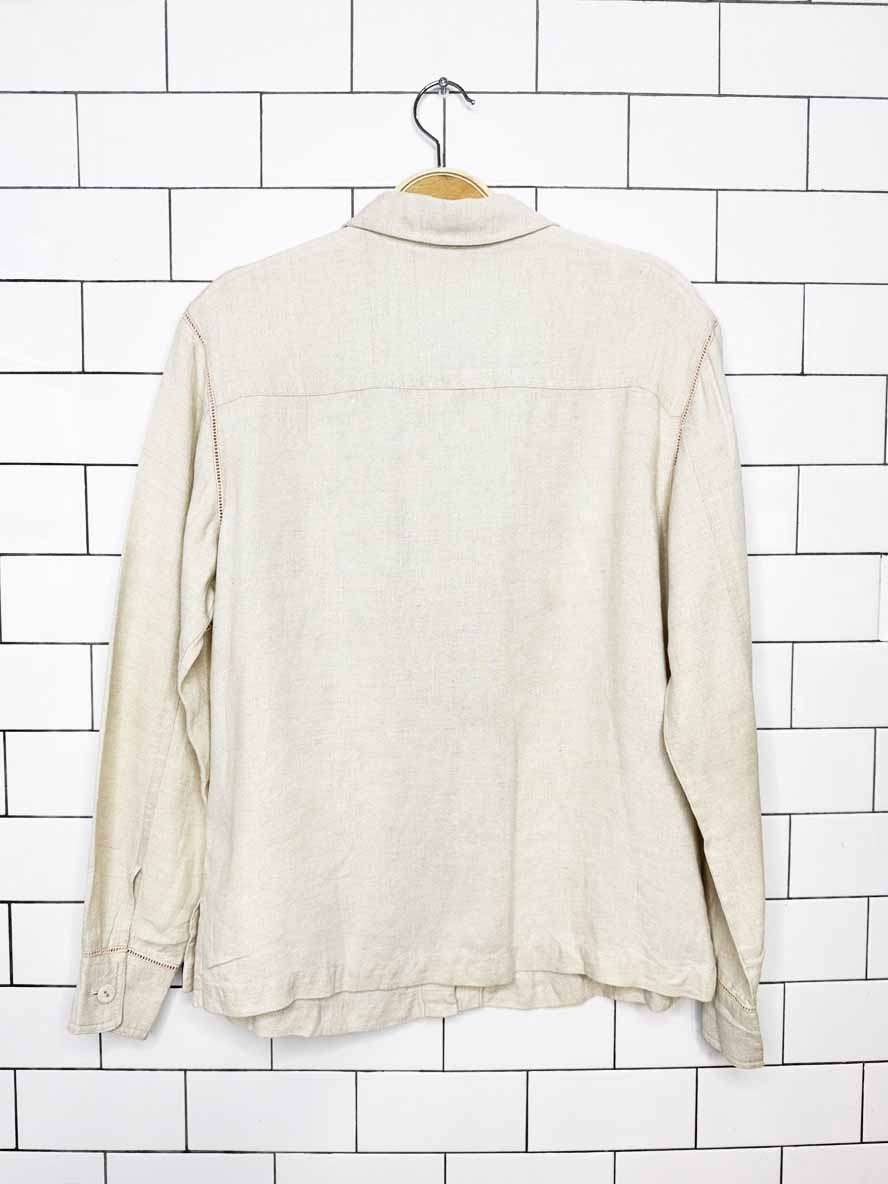 vintage 00s units 100% linen eyelet trim full button shirt