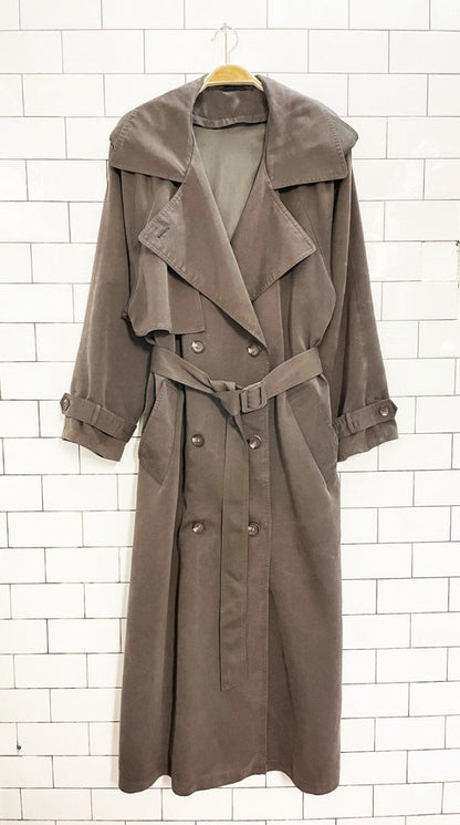 vintage 00s hilary radley soft touch cape back belted trench coat - good market thrift store
