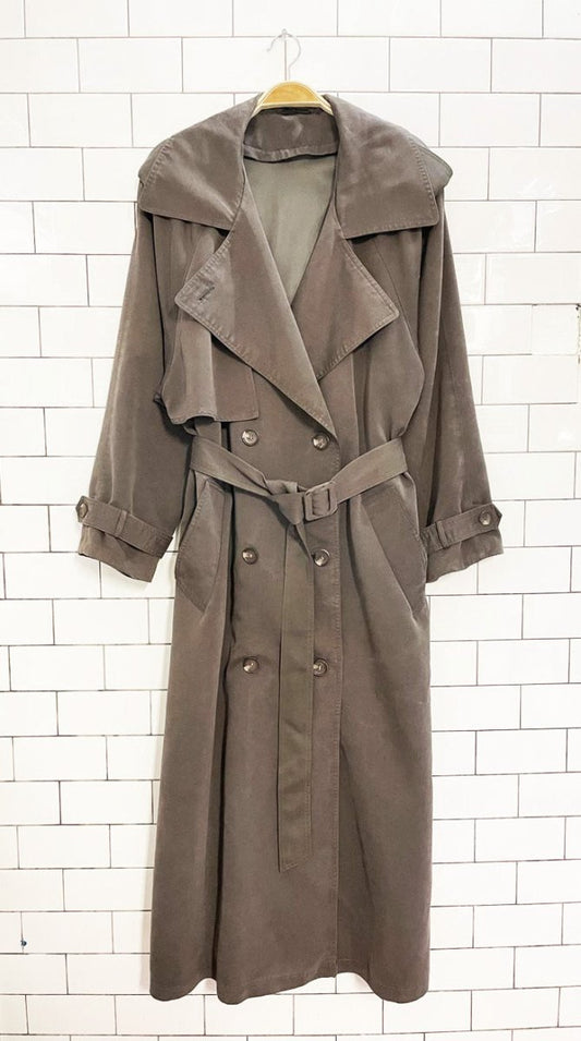 vintage 00s hilary radley soft touch cape back belted trench coat - good market thrift store
