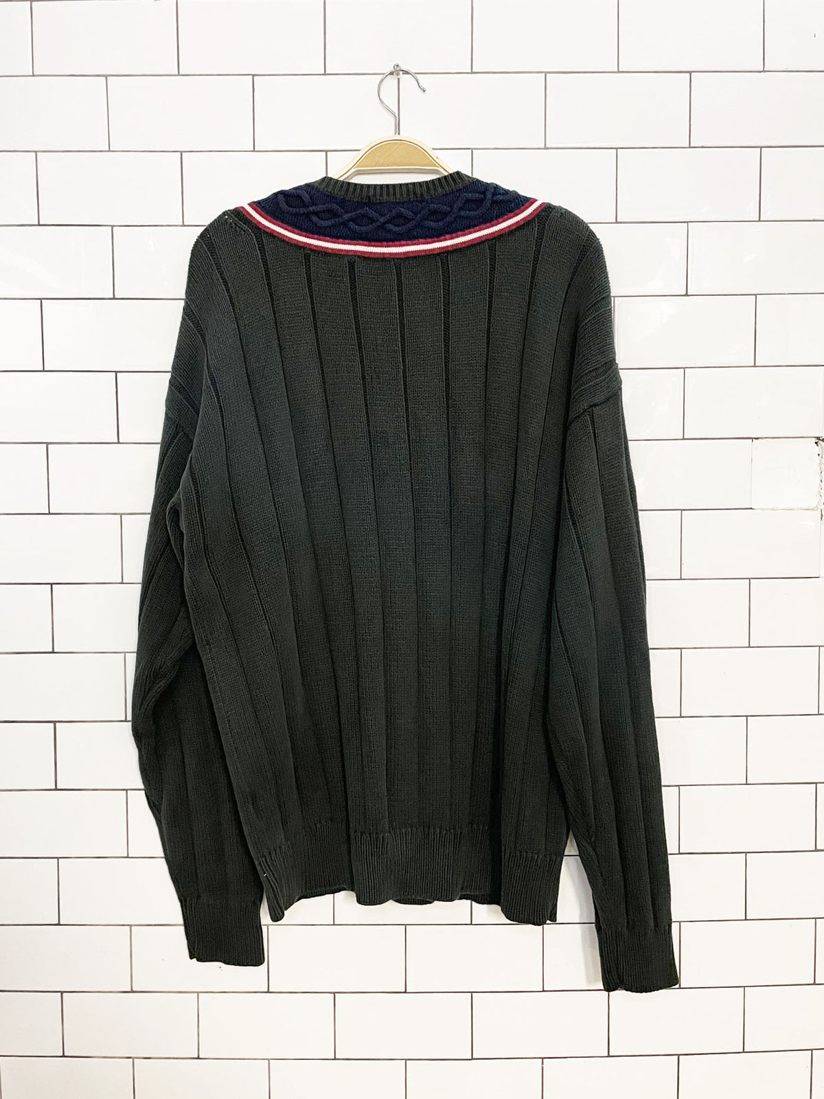 vintage 90s nautica cable knit v-neck tennis prep sweater