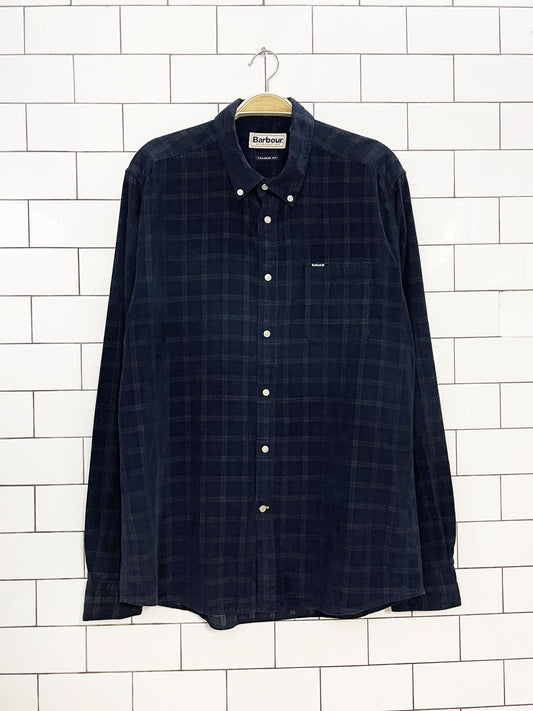 barbour blair corduroy tartan plaid full button shirt | tailored fit