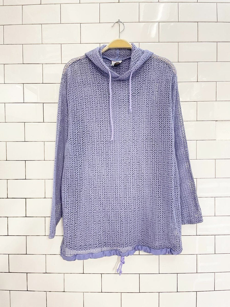 vintage 90s second wind oversized crochet knit beach hoodie - good market thrift store