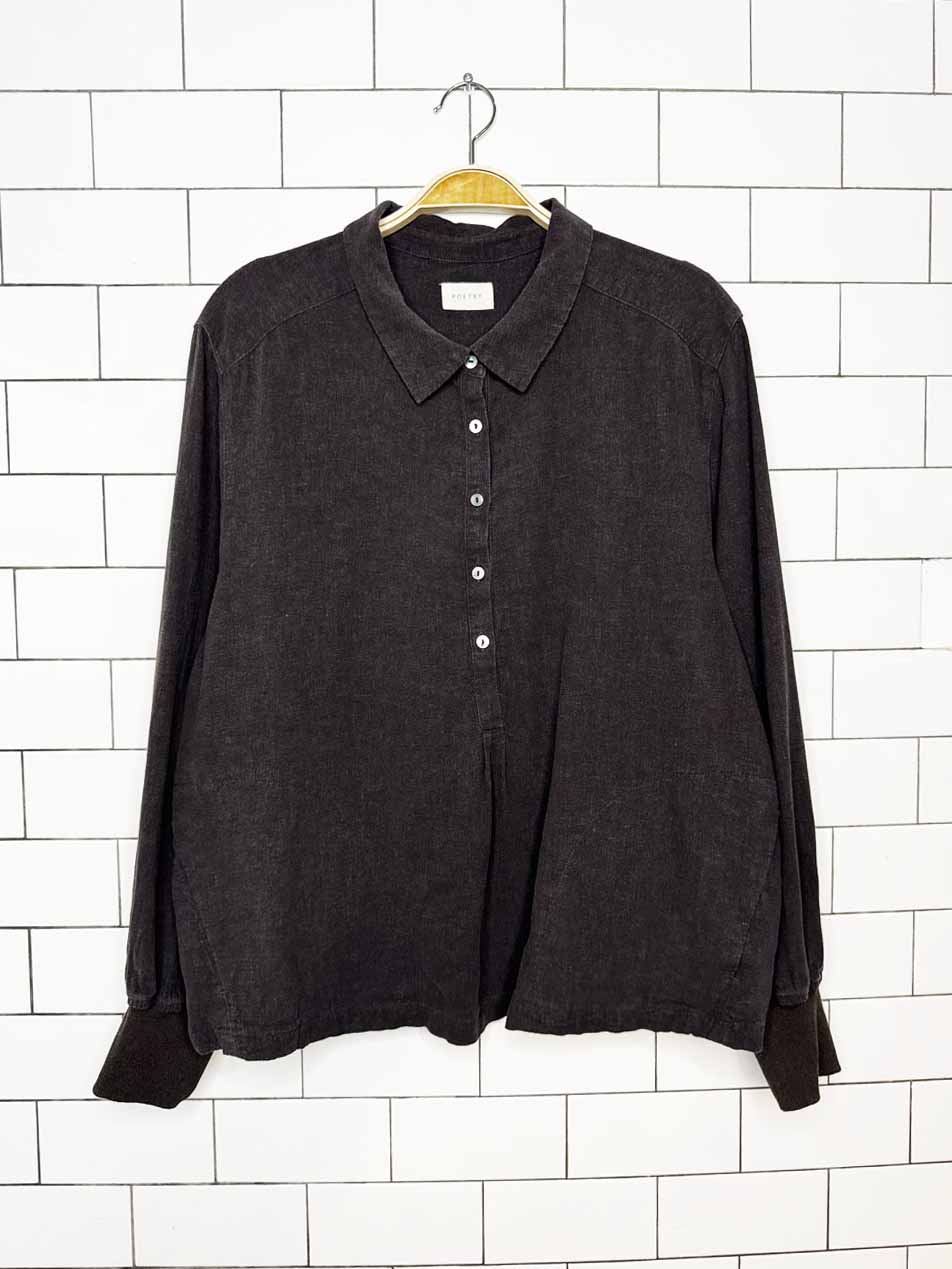 poetry linen-blend 1/2 button pullover shirt