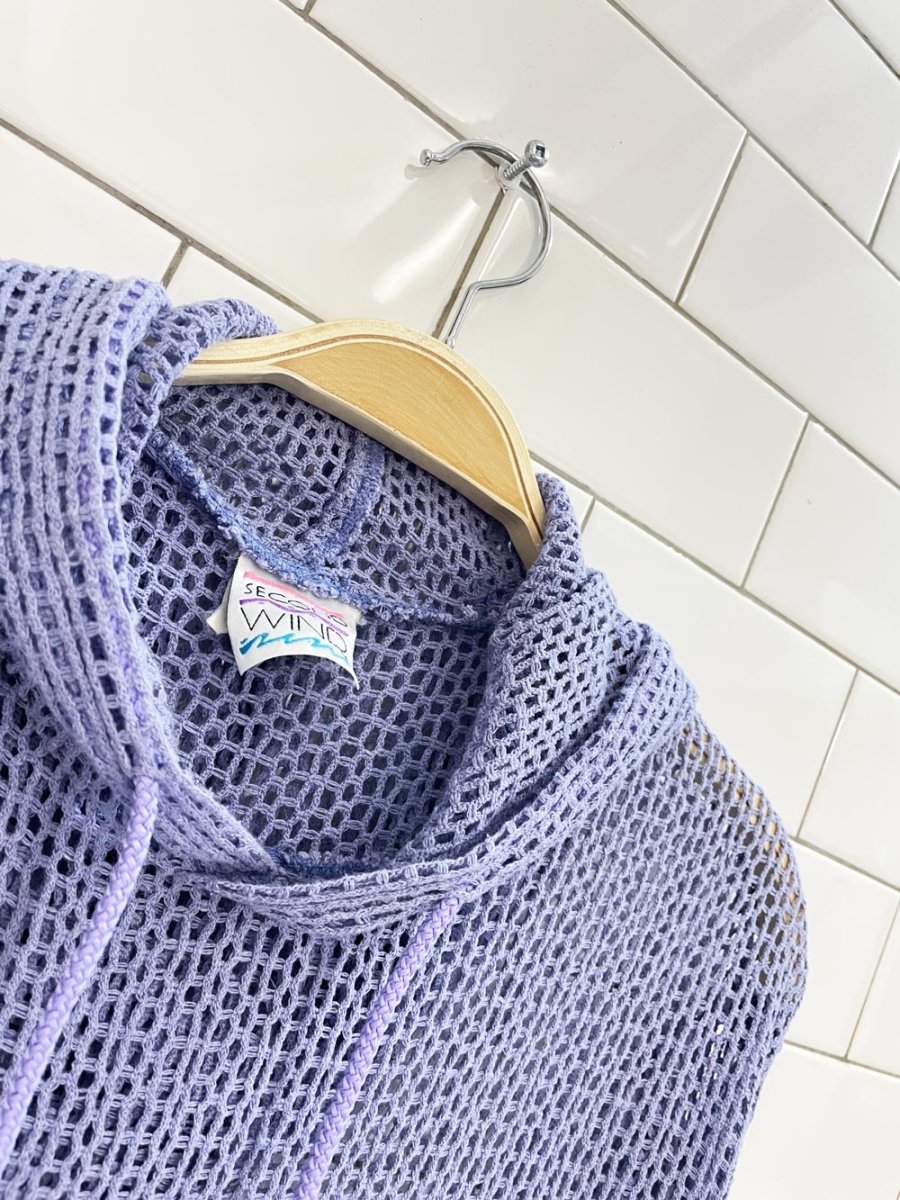 vintage 90s second wind oversized crochet knit beach hoodie - good market thrift store