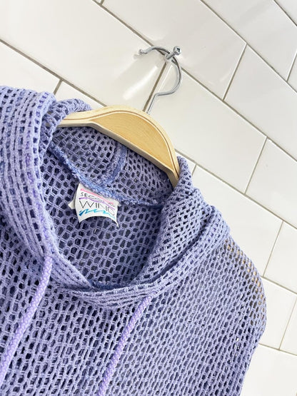 vintage 90s second wind oversized crochet knit beach hoodie - good market thrift store