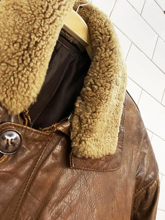 vintage aviator shearling collar soft leather weathered car coat