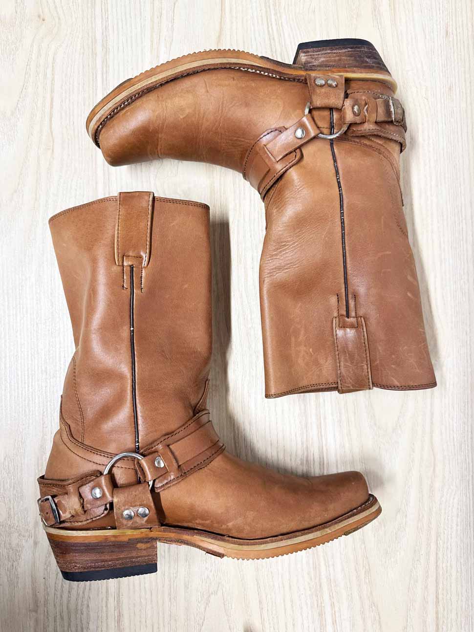 joe boots leather harness biker tall square toe boot