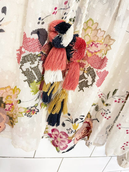 zara embroiderd boho chiffon tassel blouse - good market thrift store