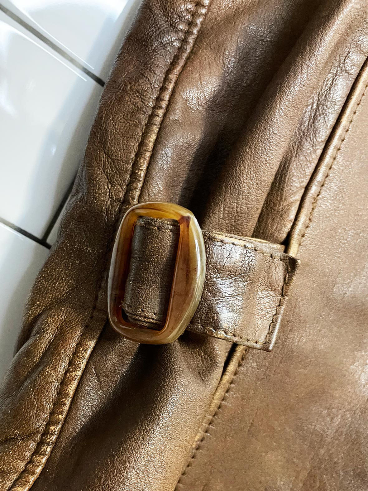 vintage aviator shearling collar soft leather weathered car coat
